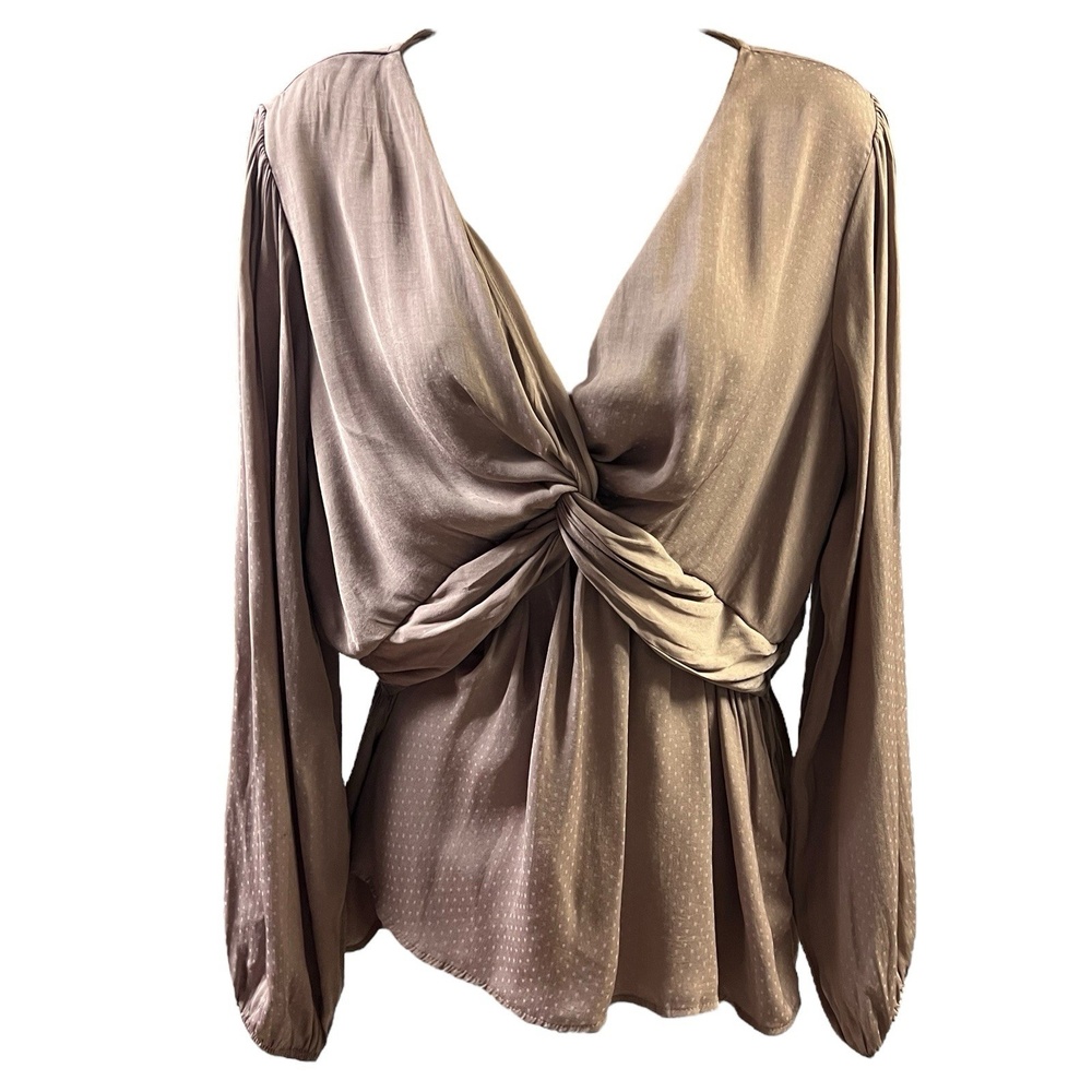 Pleione Blouse Mauve Long Sleeves Top‎ V-Neckline Twist Front Satin Size Large